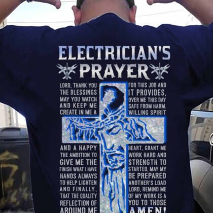 Electrician’s Prayer Electrician Apparel - Blessed Cross & Tools Design